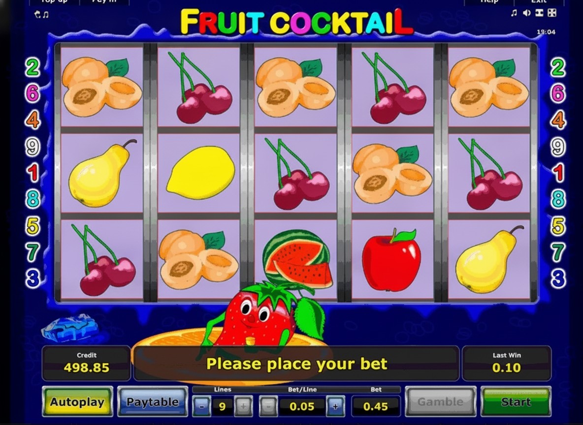 Juego Fruit Cocktail mostrando frutas en los rodillos